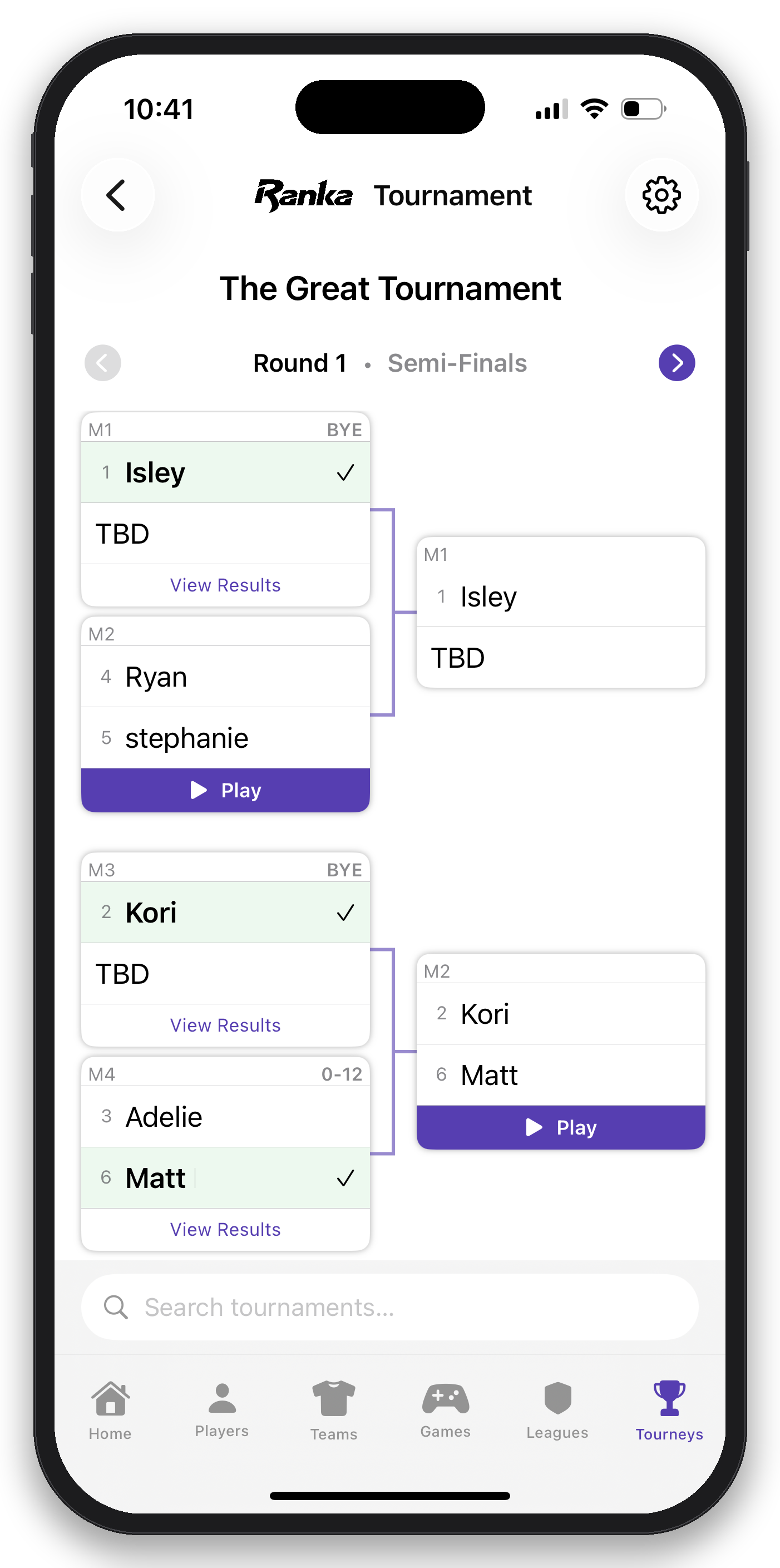 Leagues & tournaments screenshot